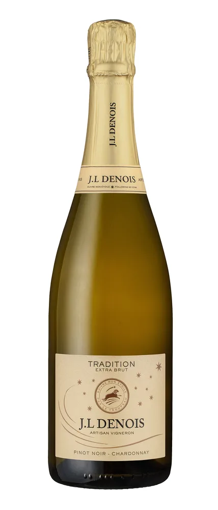 Bouteille de Tradition Extra Brut, bulles extra brut chardonnay et pinot noir, Maison Denois